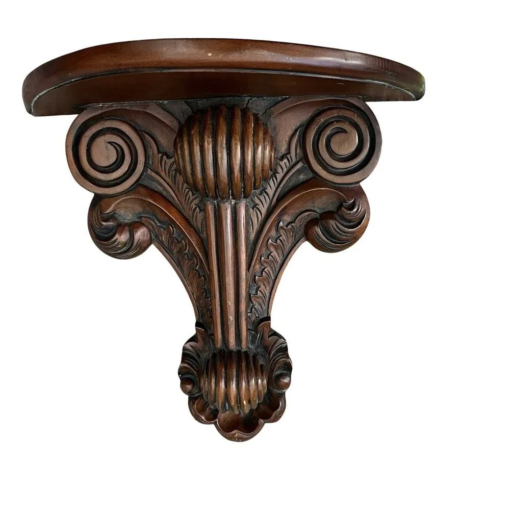 Vintage Hand Carved Solid Wood Wall Shelves Pair Floating Sconce Antique Display